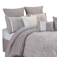 King Size 10 Piece Fabric Comforter Set with Medallion Prints, White - BM225209