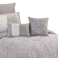 Queen Size 9 Piece Fabric Comforter Set with Medallion Prints, White - BM225210