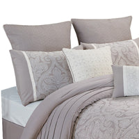 Queen Size 9 Piece Fabric Comforter Set with Medallion Prints, White - BM225210