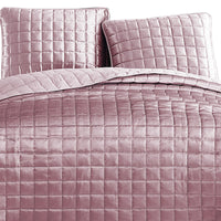 3 Piece King Size Coverlet Set with Stitched Square Pattern, Pink - BM225231
