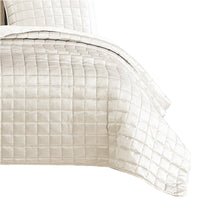 3 Piece Queen Size Coverlet Set with Stitched Square Pattern, Cream - BM225234