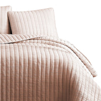 3 Piece Crinkles Queen Size Coverlet Set with Vertical Stitching, Pink - BM225244
