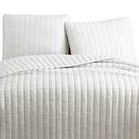 3 Piece Crinkles King Size Coverlet Set with Vertical Stitching, White - BM225247
