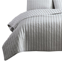 3 Piece Crinkle Queen Size Coverlet Set with Vertical Stitching,Light Gray - BM225250