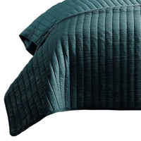 3 Piece Crinkle King Coverlet Set with Vertical Stitching, Turquoise Blue - BM225253