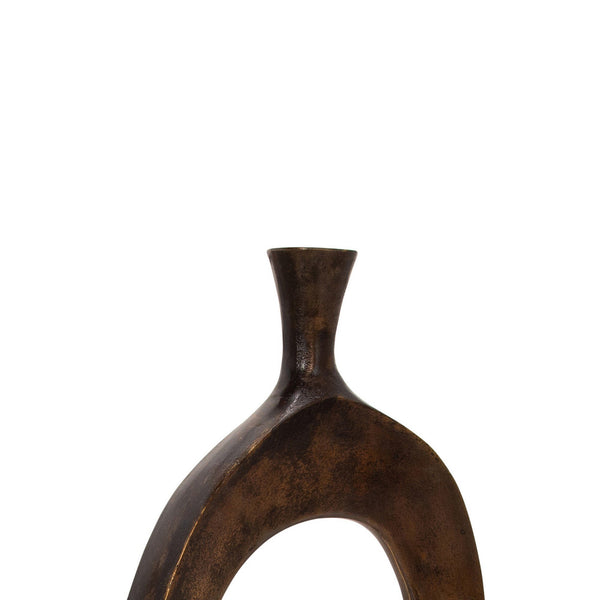 25 Inch Cut Out Metal Vase with Narrow Neck and Mouth, Dark Bronze - BM225579