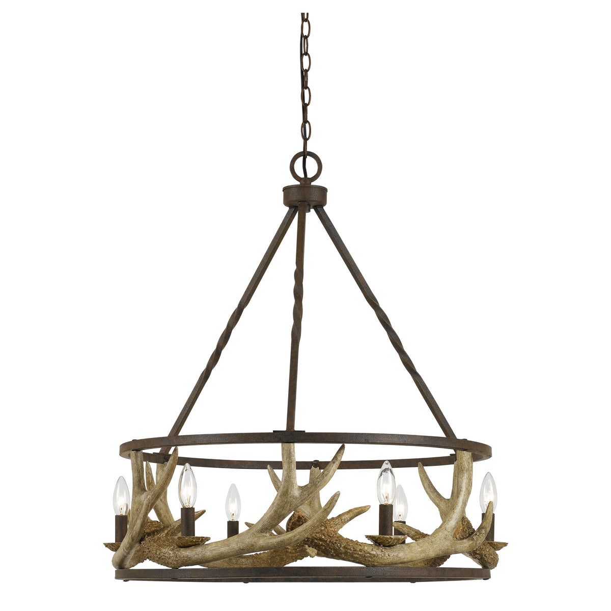 6 Bulb Metal Frame Chandelier with Resin Antler Design,Dark Bronze and Gold - BM225617