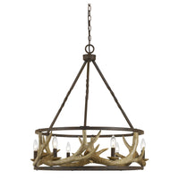 6 Bulb Metal Frame Chandelier with Resin Antler Design,Dark Bronze and Gold - BM225617