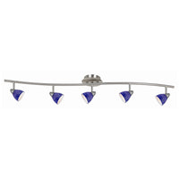 5 Light 120V Metal Track Light Fixture with Textured Shade, Silver and Blue - BM225637