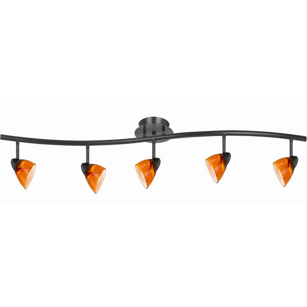 5 Light 120V Metal Track Light Fixture with Glass Shade, Black and Orange - BM225644