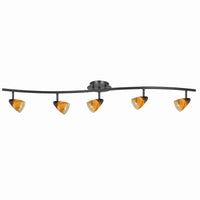 5 Light Glass Shade 120V Metal Track Light Fixture, Black and Yellow - BM225649