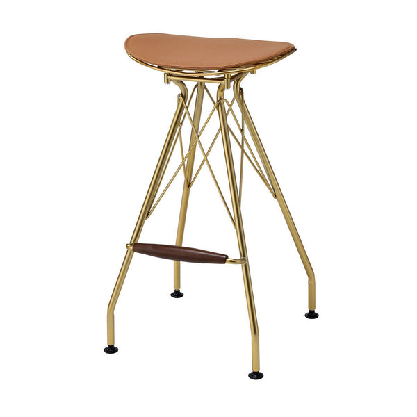 Metal Backless Barstool with Flared legs and Braces Support, Set of 2, Gold - BM225693