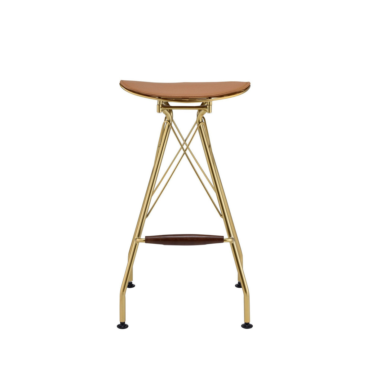 Metal Backless Barstool with Flared legs and Braces Support, Set of 2, Gold - BM225693