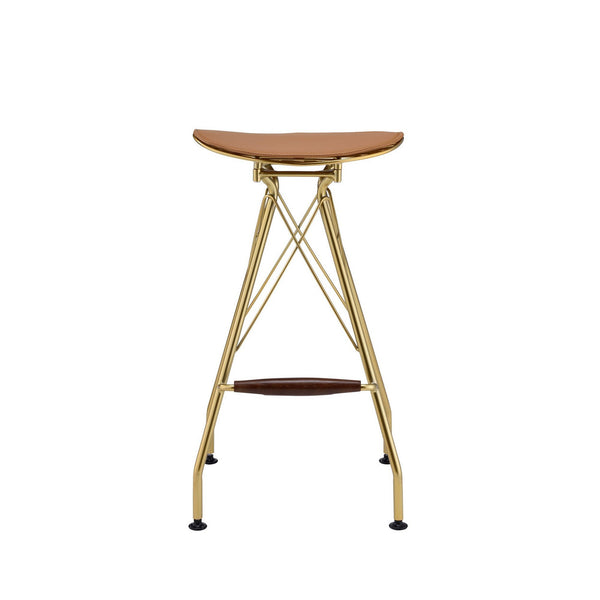 Metal Backless Barstool with Flared legs and Braces Support, Set of 2, Gold - BM225693