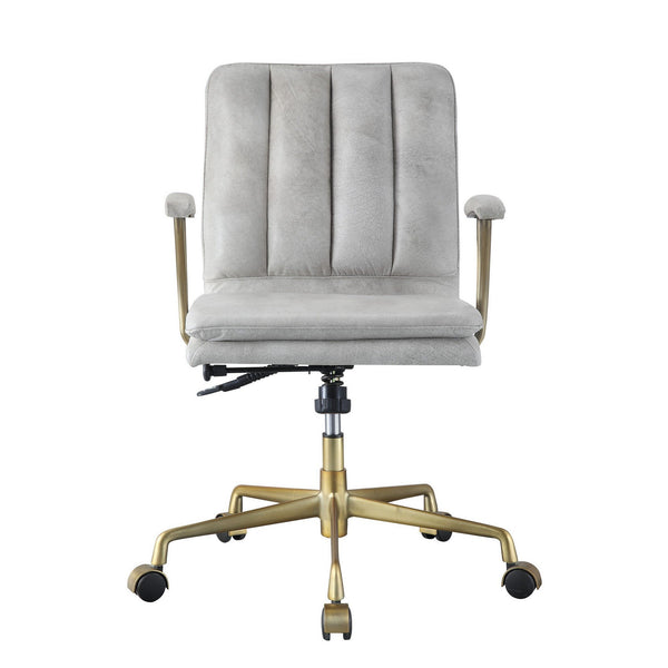 Adjustable Leatherette Swivel Office Chair with 5 Star Base, Gray and Gold - BM225727