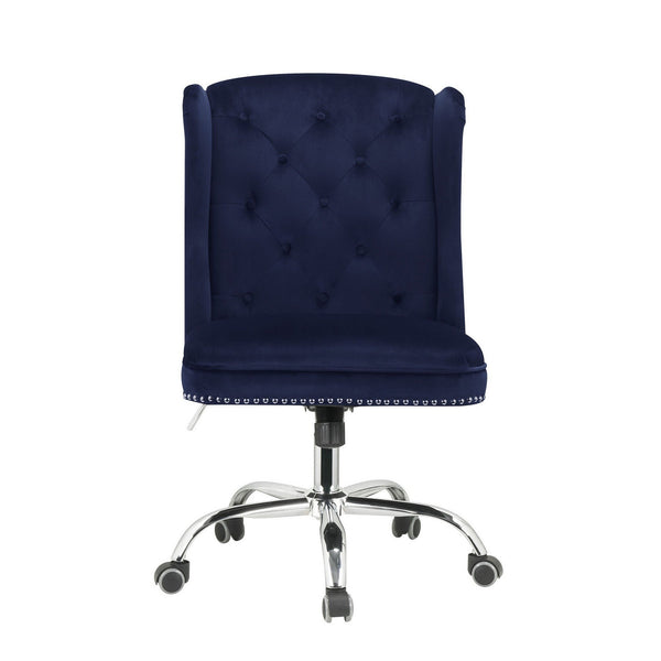 Velvet Upholstered Armless Swivel and Adjustable Tufted Office Chair, Blue - BM225735