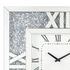 Square Mirror Panel Frame Wall Clock with Faux Diamond, Silver - BM225868