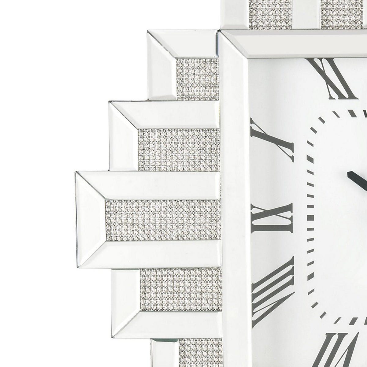 Irregular Mirror Frame Wall Clock with Crushed Faux Diamond Inlay, Silver - BM225870