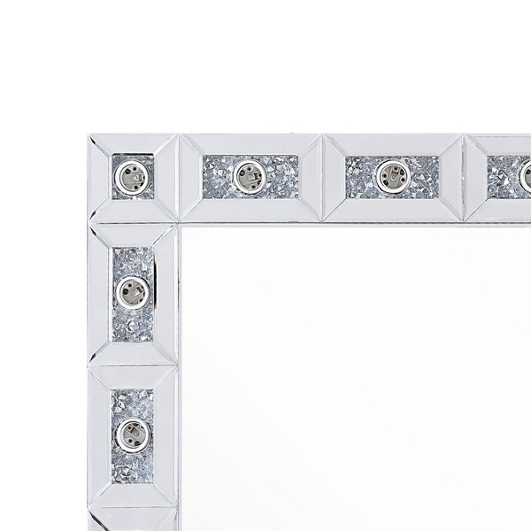 Mirror Panel Frame Wall Decor with Light Function and Faux Diamond, Silver - BM225873