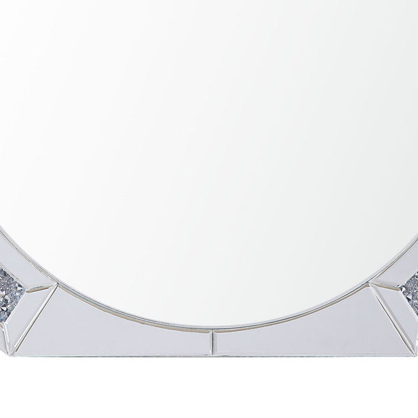 Round Mirror Panel Wall Decor with Light Function and Faux Diamond, Silver - BM225874