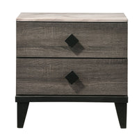 2 Drawer Wooden Nightstand with Diamond Metal Knobs, Gray and Black - BM225916