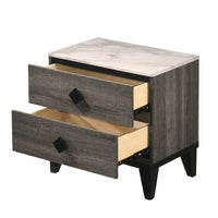 2 Drawer Wooden Nightstand with Diamond Metal Knobs, Gray and Black - BM225916