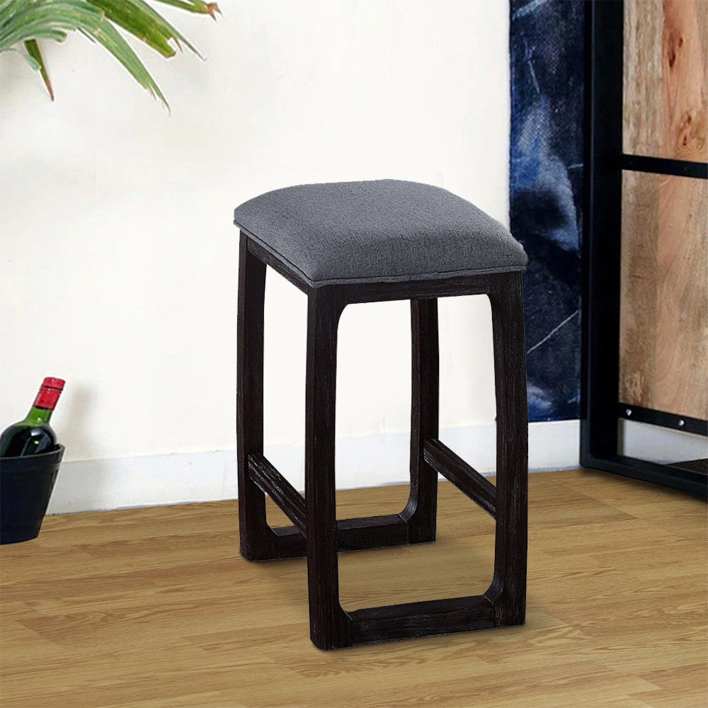 Wooden Counter Height Stool with Fabric Upholstered Seat, Gray and Brown - BM225958