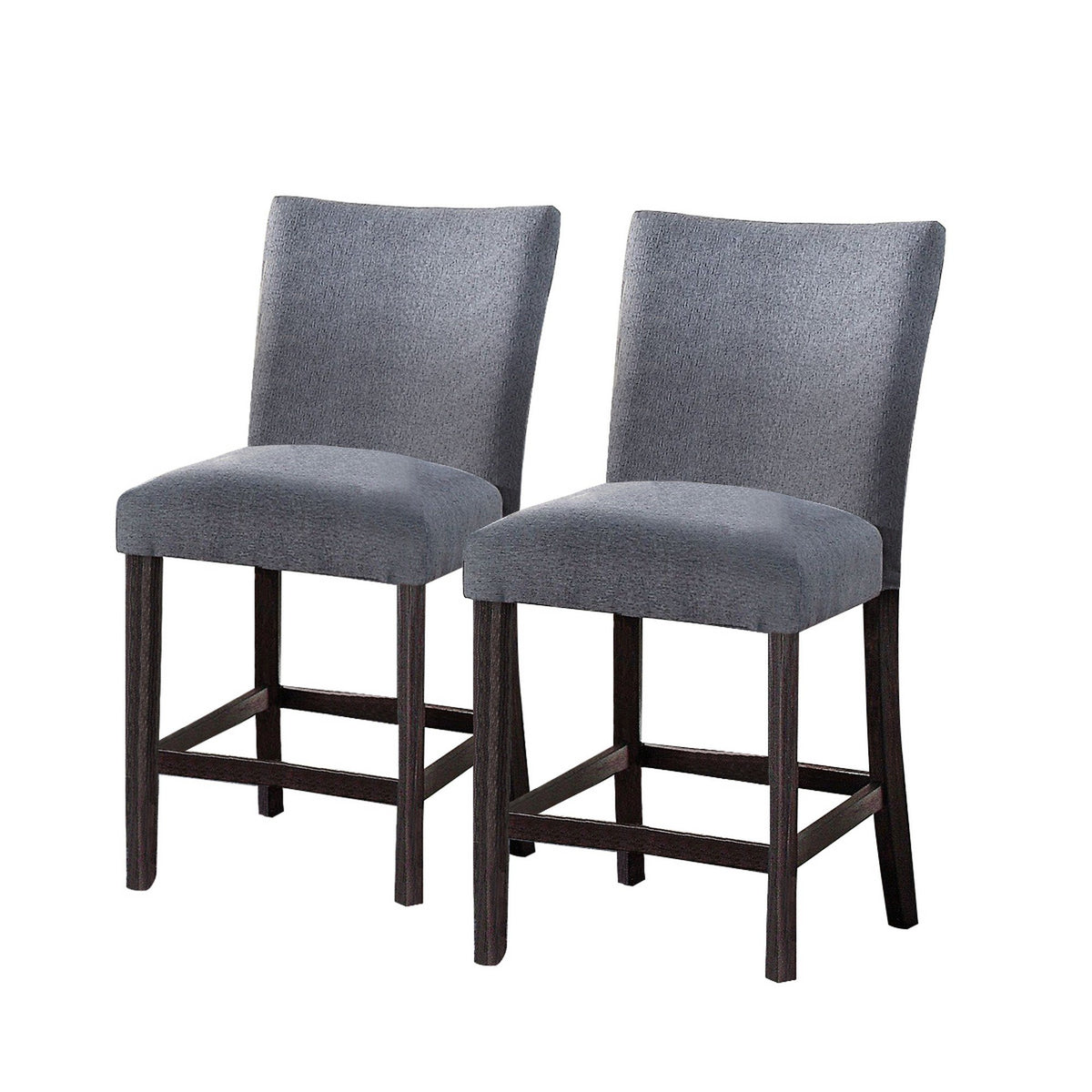 Fabric Counter Height Chairs with Curved Back, Set of 2, Blue and Brown - BM225971