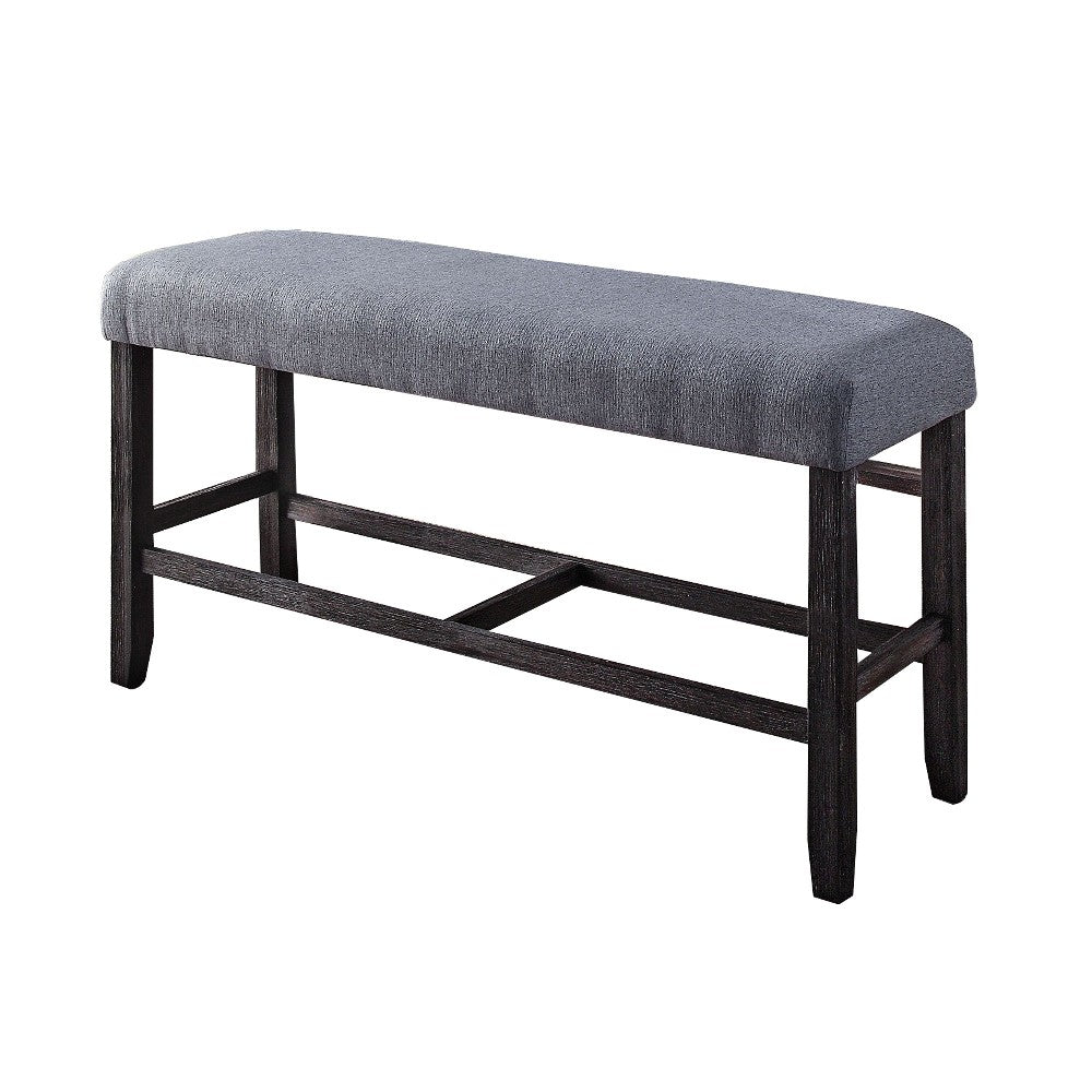 Rectangular Fabric Counter Height Bench with Padded Seat, Brown and Blue - BM225972