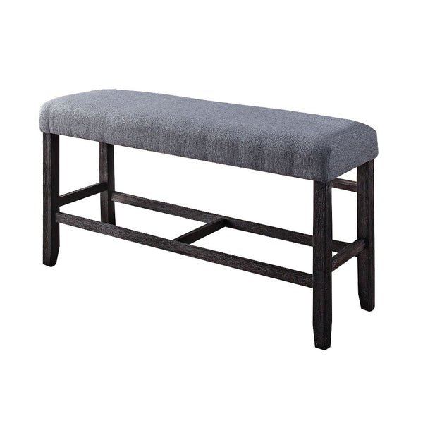 Rectangular Fabric Counter Height Bench with Padded Seat, Brown and Blue - BM225972