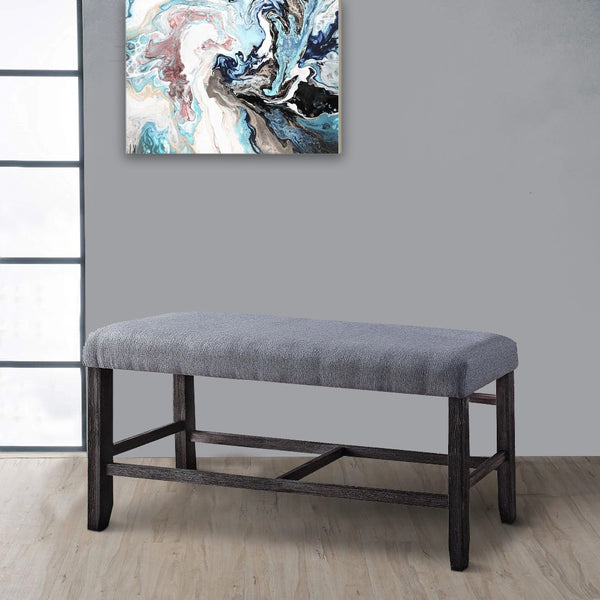 Rectangular Fabric Counter Height Bench with Padded Seat, Brown and Blue - BM225972