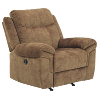 Fabric Upholstered Pull Tab Rocker Recliner with Pillow Top Armrests, Brown - BM226046