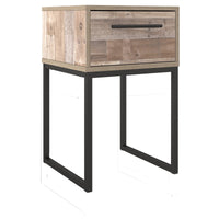 Rustic Wood Nightstand, Plank Design Drawer, Washed Brown and Black - BM226082