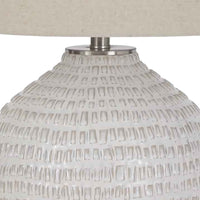 Textured Ceramic Frame Table Lamp with Fabric Shade, Beige and White - BM226099