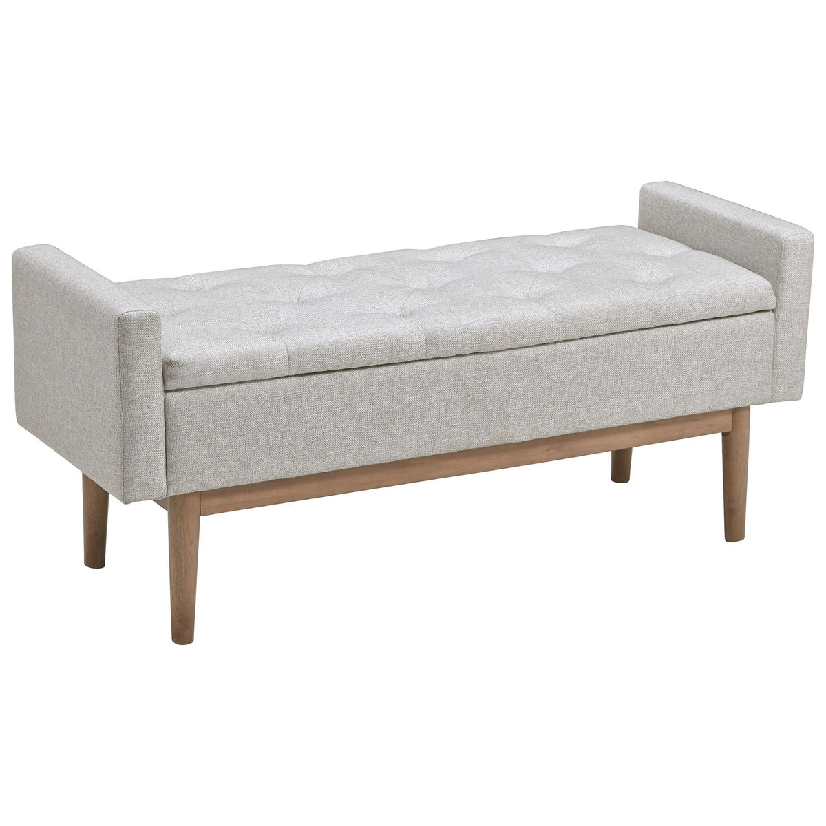 Tufted Fabric Storage Bench with Low Profile Elevated Arms, Light Gray - BM226158