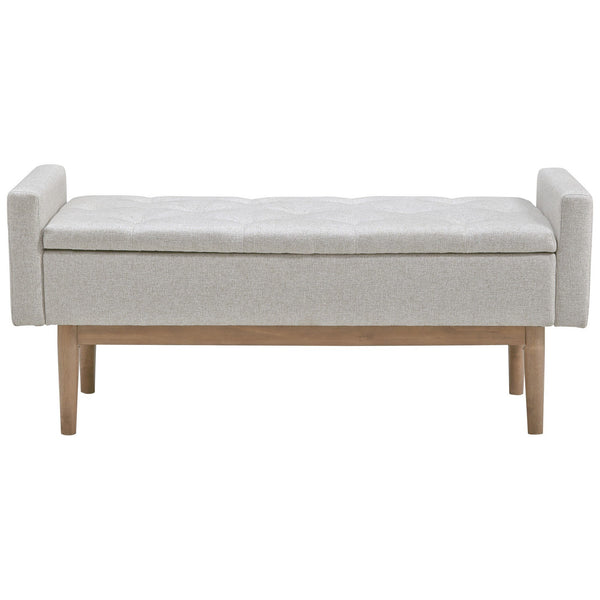 Tufted Fabric Storage Bench with Low Profile Elevated Arms, Light Gray - BM226158