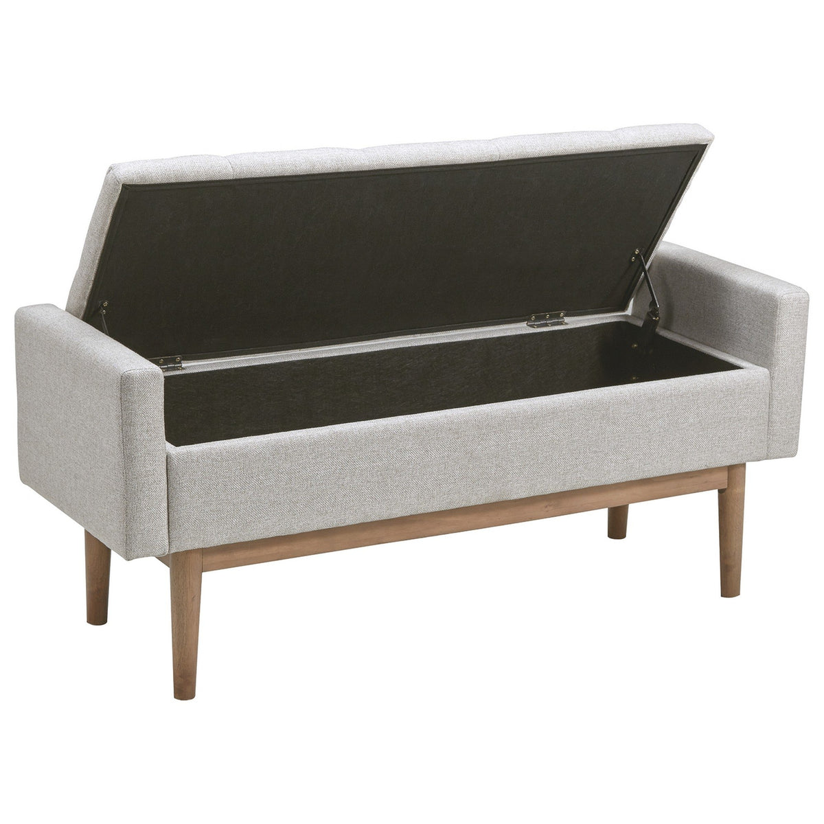 Tufted Fabric Storage Bench with Low Profile Elevated Arms, Light Gray - BM226158