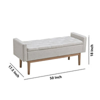 Tufted Fabric Storage Bench with Low Profile Elevated Arms, Light Gray - BM226158