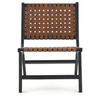 Wooden Frame Accent Chair with Leather Stripe Woven Pattern, Brown - BM226167