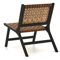 Wooden Frame Accent Chair with Leather Stripe Woven Pattern, Brown - BM226167