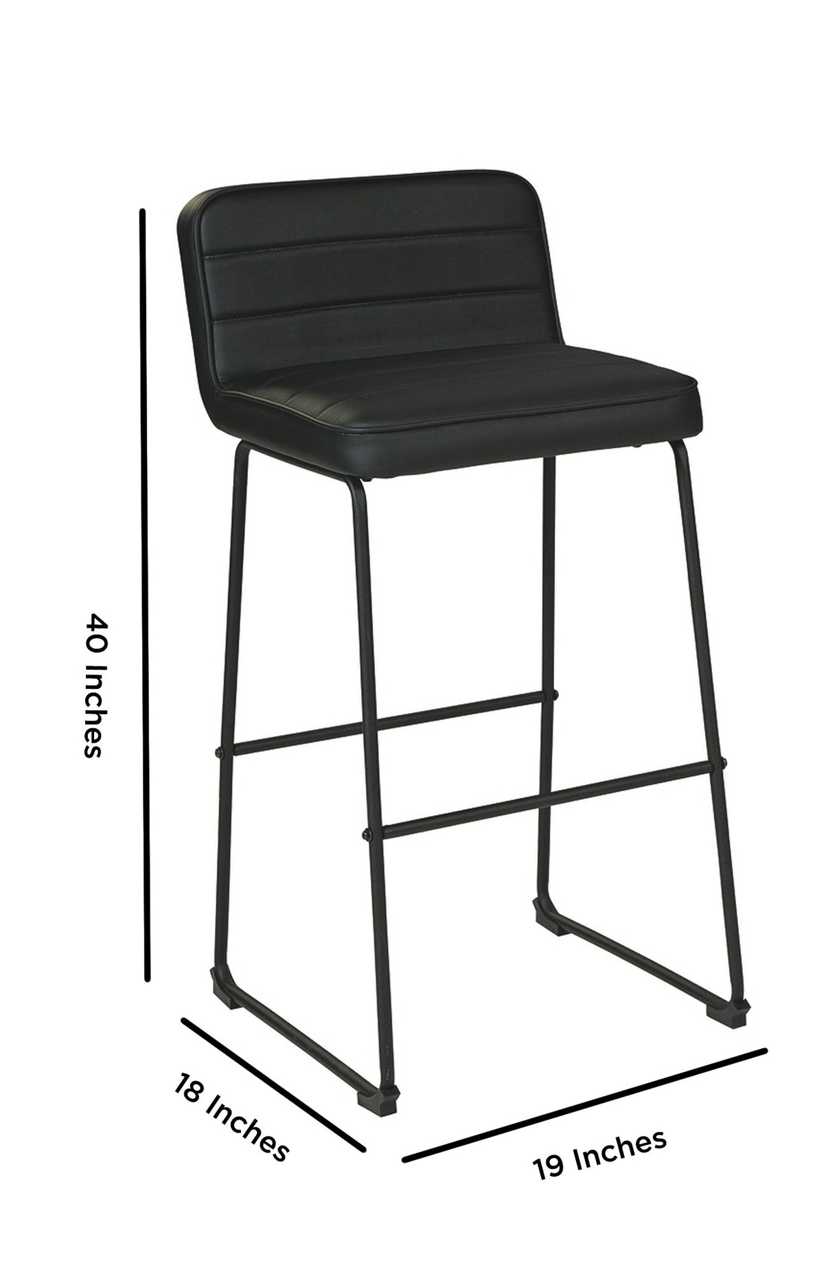 40 Inch Channel Stitched Leatherette Barstool with Sled Base,Set of 2,Black - BM226192