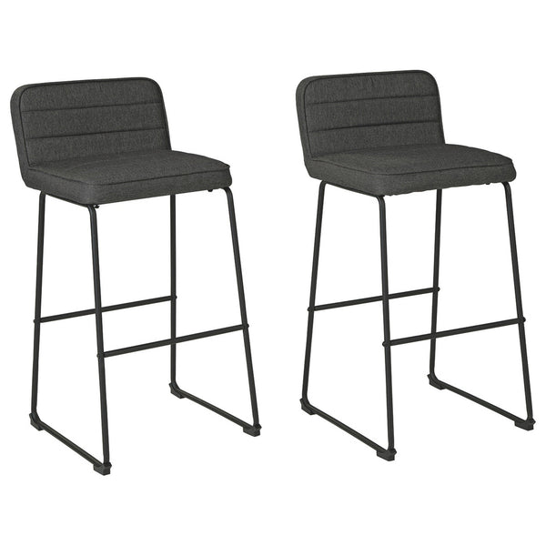 40 Inch Channel Stitched Low Fabric Barstool with Sled Base, Set of 2, Gray - BM226194