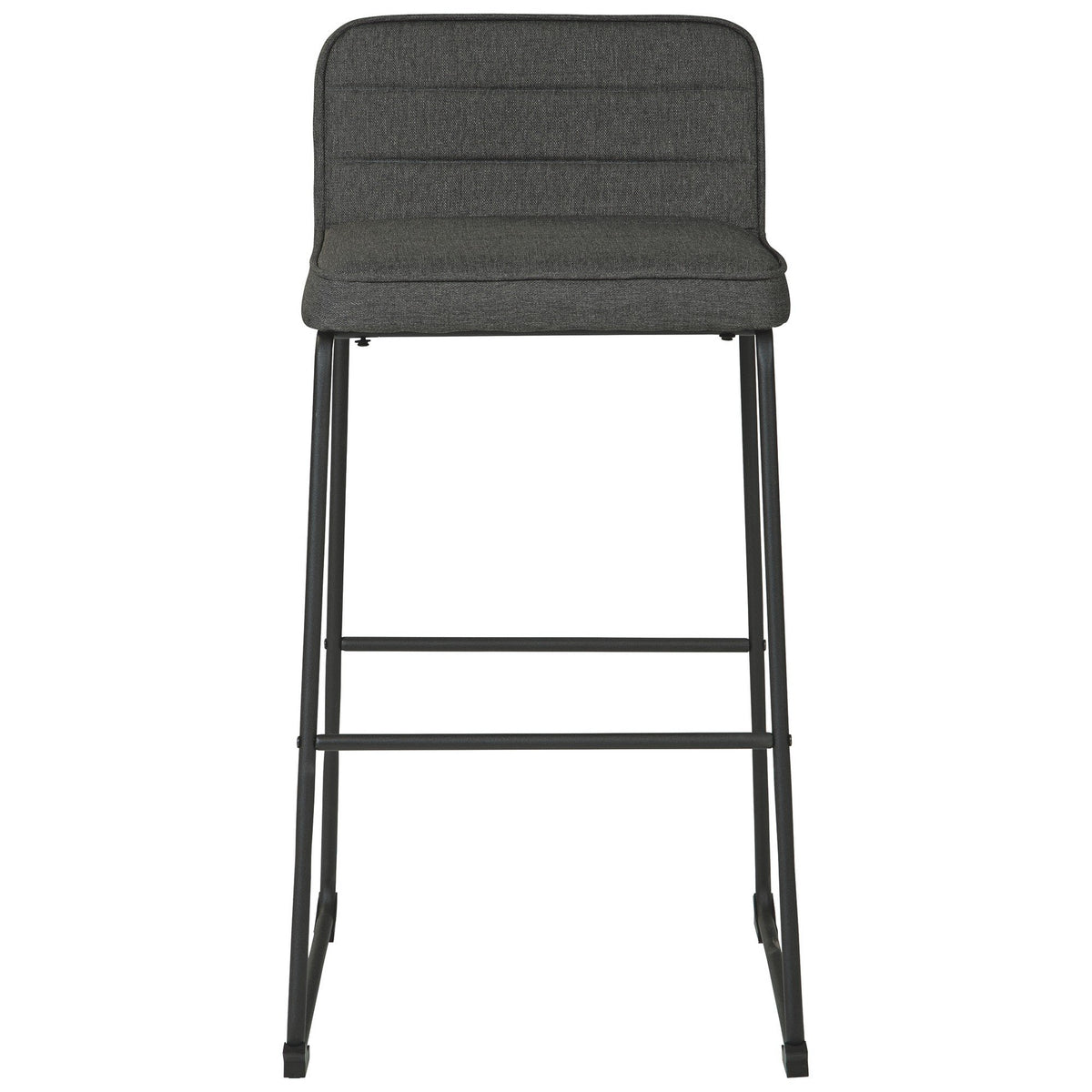 40 Inch Channel Stitched Low Fabric Barstool with Sled Base, Set of 2, Gray - BM226194