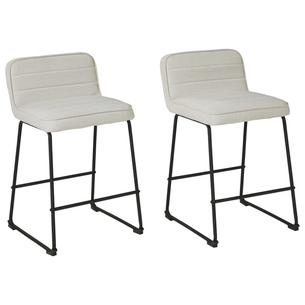 Channel Stitched Low Back Fabric Barstool with Sled Base, Set of 2, White - BM226195