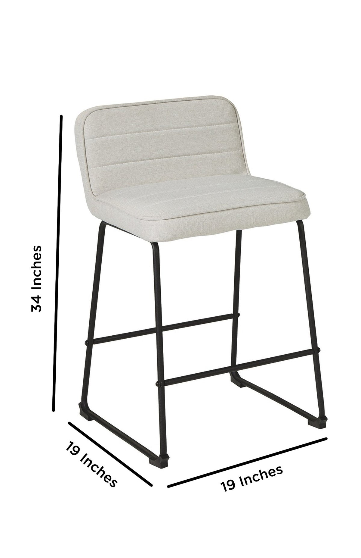 Channel Stitched Low Back Fabric Barstool with Sled Base, Set of 2, White - BM226195