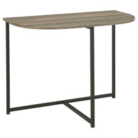 Crescent Moon Shaped Wood and Metal Chair Side End Table, Brown and Black - BM226507