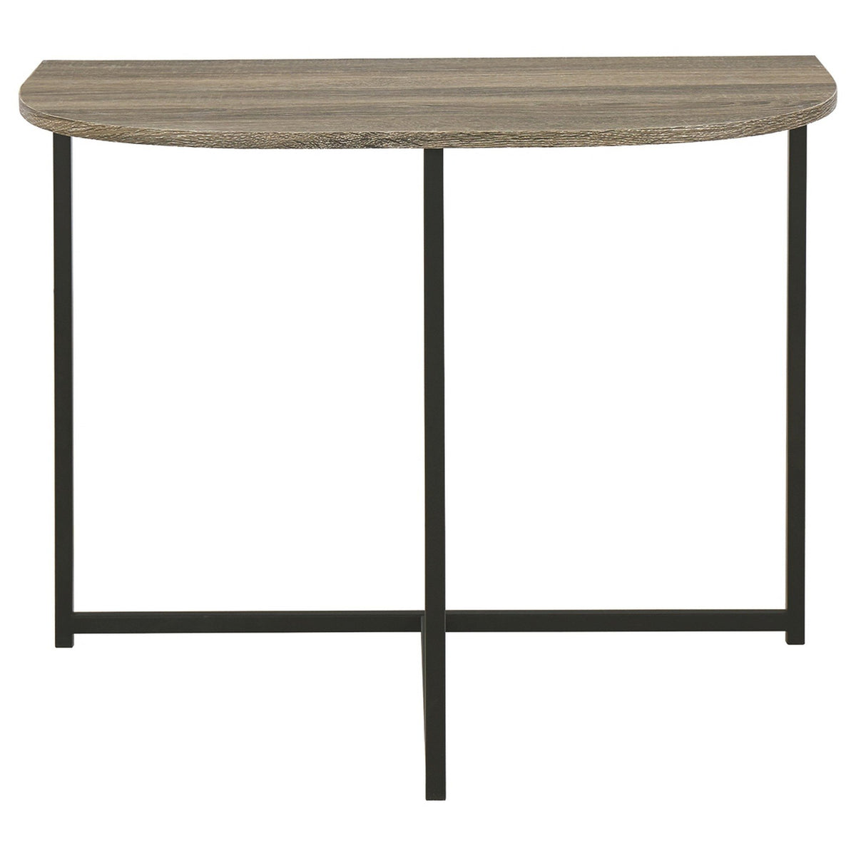 Crescent Moon Shaped Wood and Metal Chair Side End Table, Brown and Black - BM226507