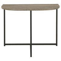 Crescent Moon Shaped Wood and Metal Chair Side End Table, Brown and Black - BM226507