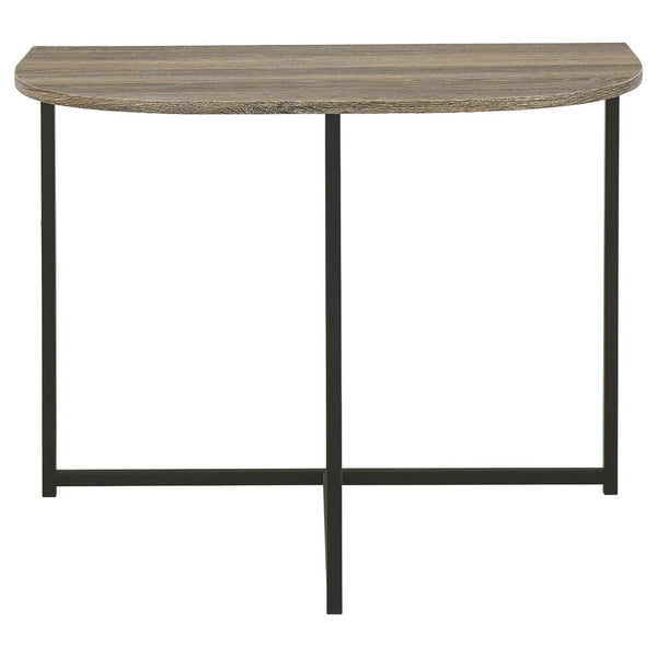 Crescent Moon Shaped Wood and Metal Chair Side End Table, Brown and Black - BM226507