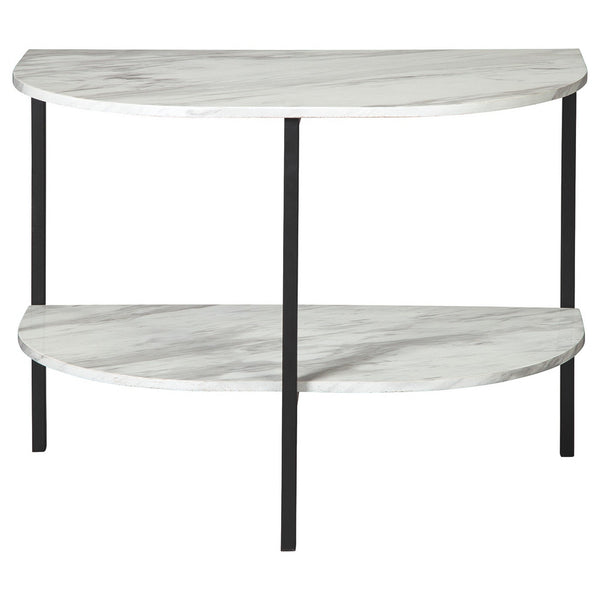 Crescent Moon Shaped Marble Top Metal Chair Side End Table, White and Black - BM226511